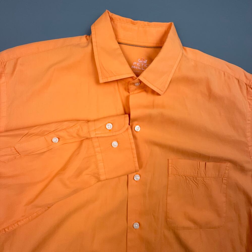 Peter Millar Seaside Collection Shirt L Orange Cotton Silk Lightweight Resort